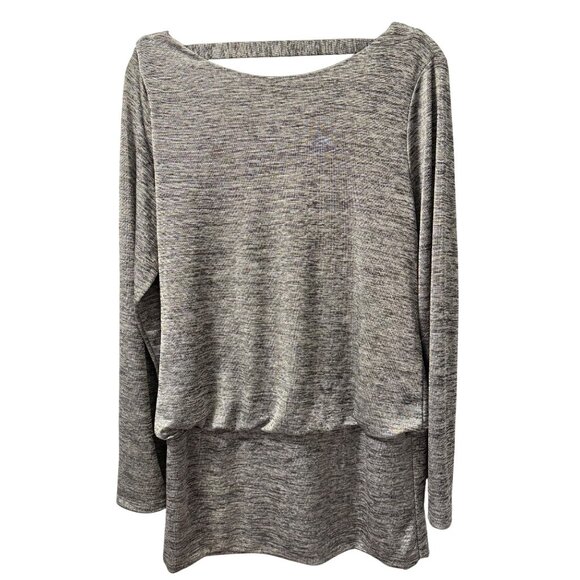 White House Black Market Gray Drape Neck Long Sleeve Top Sz M blouse - Picture 1 of 12